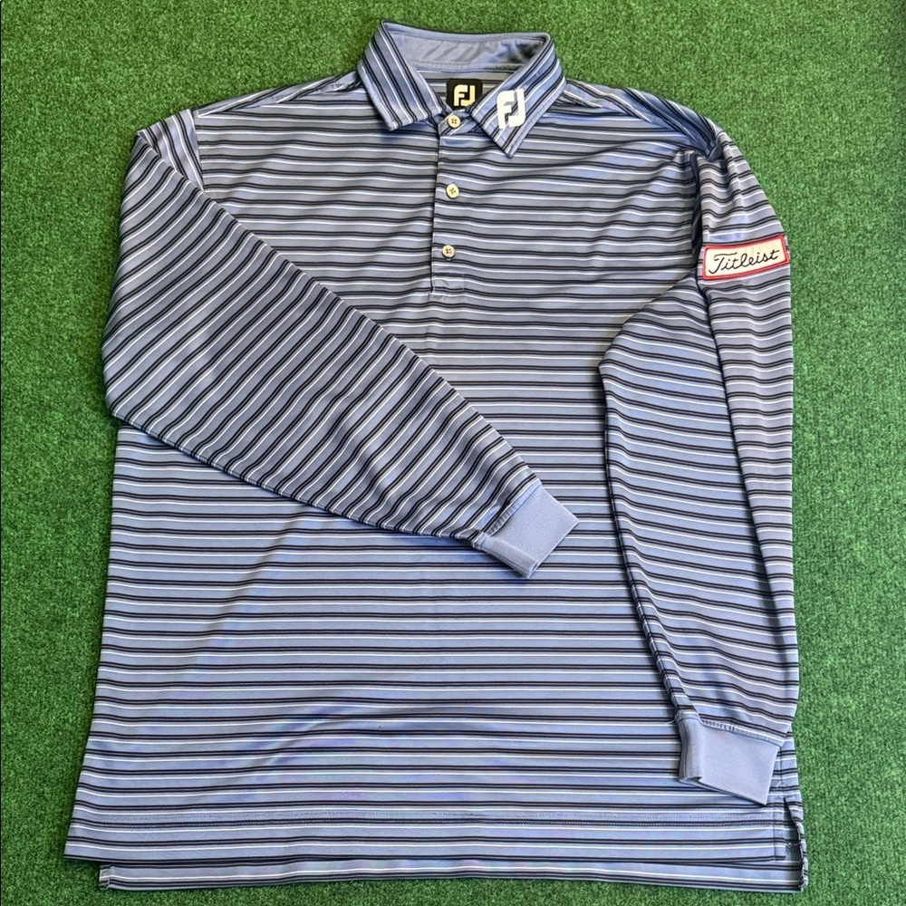 *TOUR ISSUE* FootJoy long sleeved polo (Light Blue ,Navy, & White / Size Large)